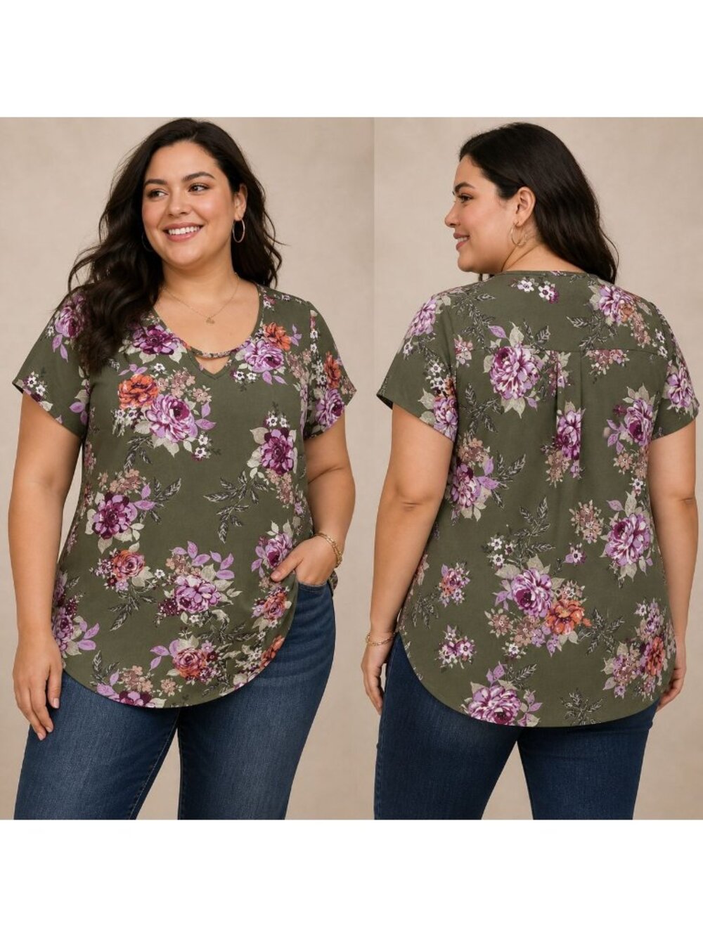 Torrid Womens Top Keyhole Cutout Georgette Blouse Green Floral Plus Size 2 | 2X